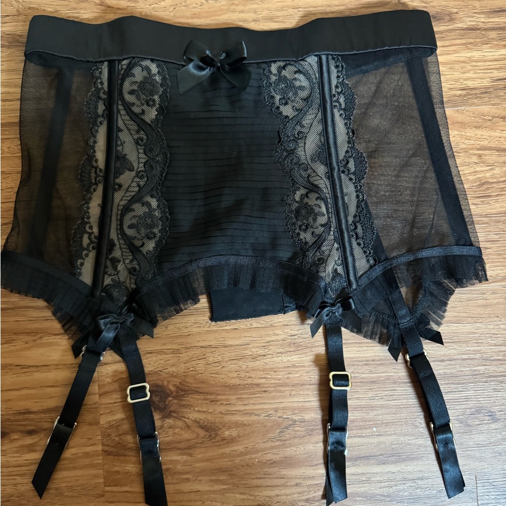 Honey Birdette Black Sheer Lace Garter Belt